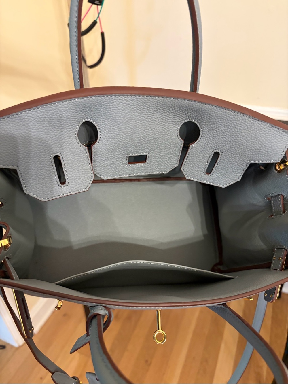 Luxury Real Leather 30cm Satchel in Light Blue with Gold Hardware - Picture 9 of 11